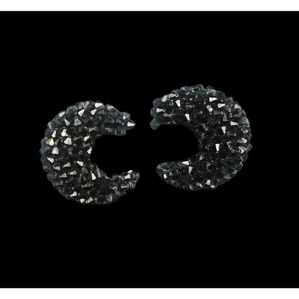 Fazio Black Crystal Crescent Earrings Statement Half Moon Beaded Designer Signed